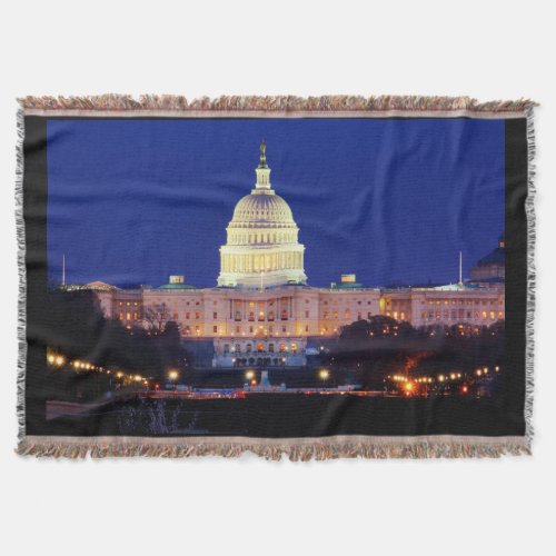 Washington DC United States Capitol at Dusk Throw Blanket
