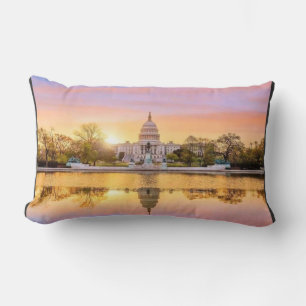 Washington DC US Capitol Building Sunset Reflectio Lumbar Pillow