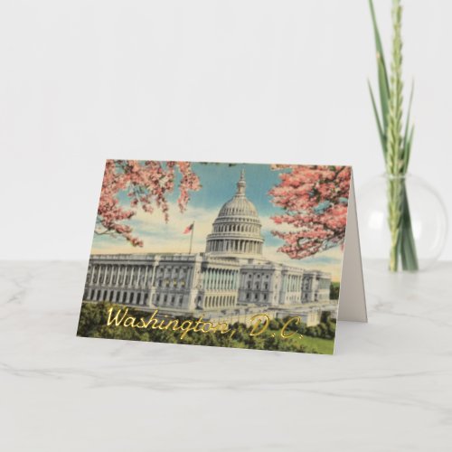 Washington DC US Capitol Cherry Blossoms Gold Foil Greeting Card