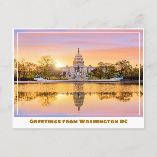 Washington DC US Capitol Sunset w Reflection Postcard