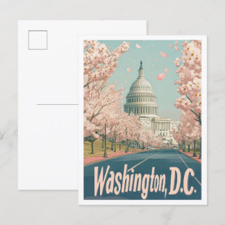 Washington DC USA Art Vintage Travel Illustration Postcard