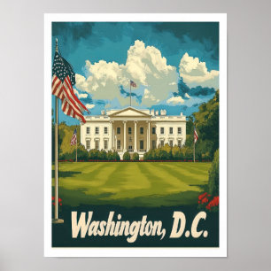 Washington DC USA Art Vintage Travel Illustration Poster