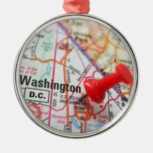 Washington DC USA Capitol Map Pin Metal Ornament