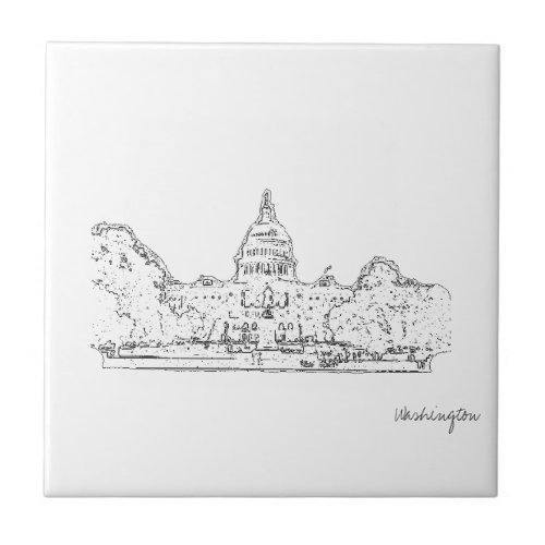 Washington DC USA Capitol Sketch Ceramic Tile