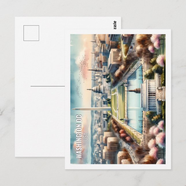 Washington DC USA Famous Travel Place watercolor Postcard (Front/Back)