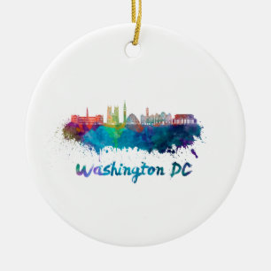 Washington DC V2 skyline in watercolor Ceramic Ornament
