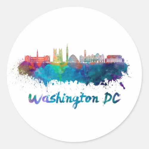 Washington DC V2 skyline in watercolor Classic Round Sticker