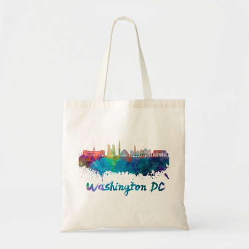 Washington DC V2 skyline in watercolor Tote Bag