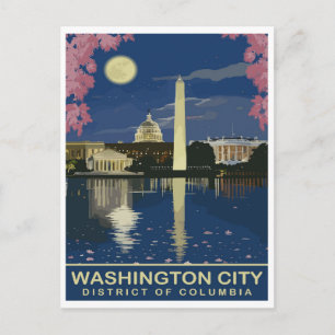 Washington DC, Water Reflections by Night, Travel Postcard