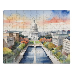 Washington DC watercolor art Jigsaw Puzzle