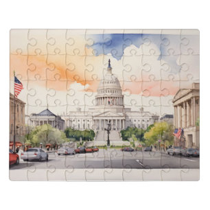 Washington DC watercolor art Jigsaw Puzzle