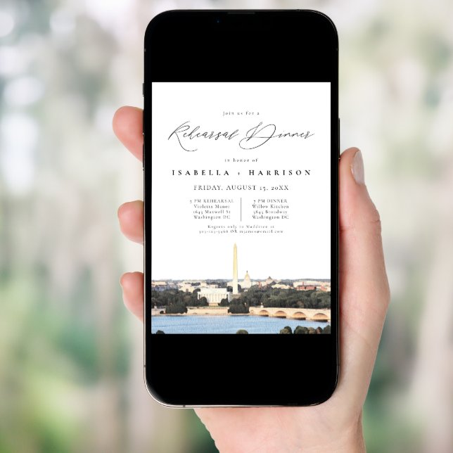 WASHINGTON DC Watercolor Skyline Rehearsal Dinner Invitation (Front Digital)