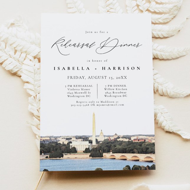 WASHINGTON DC Watercolor Skyline Rehearsal Dinner Invitation (Creator Uploaded)