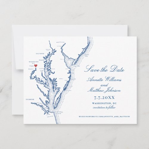 Washington DC Wedding Elegant Navy Map Save The Date