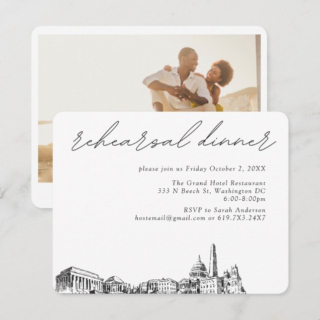 Washington DC Wedding Elegant Rehearsal Dinner Enclosure Card (Front/Back)