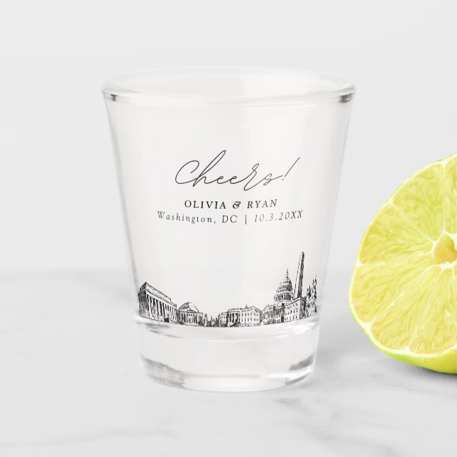 Washington DC Wedding Favor Personalized Cheers Shot Glass (Front)