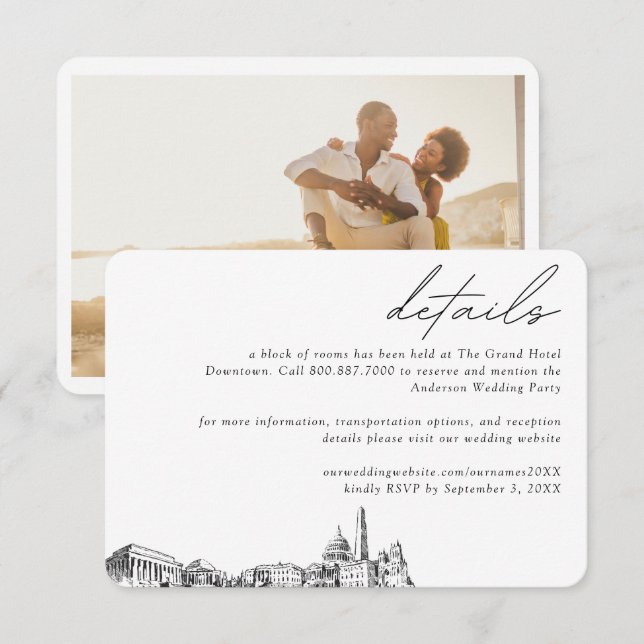 Washington DC Wedding Hotel Room Block Details Enclosure Card (Front/Back)