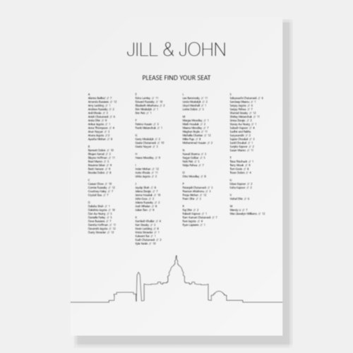 Washington DC Wedding Seating Chart Foam Board