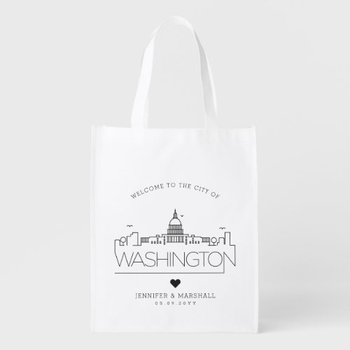 Washington DC Wedding  Stylized Skyline Grocery Bag