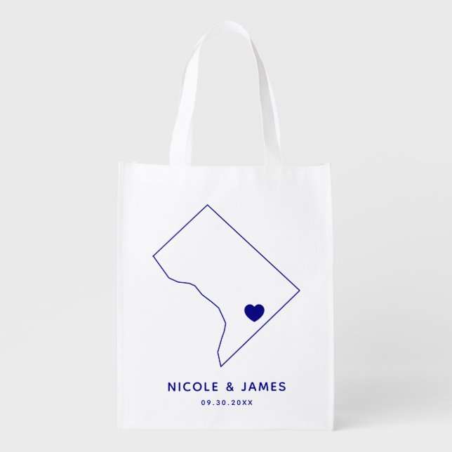 Washington DC Wedding Welcome Bag, Navy Map Tote (Front)