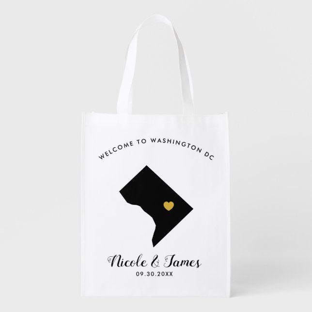 Washington DC Wedding Welcome Bag Tote, Gold Heart (Front)