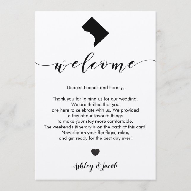 Washington DC Wedding Welcome Letter & Itinerary Program (Front)