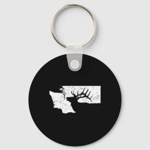Washington Elk Hunting T Shirt - Bull Elk State Sh Keychain