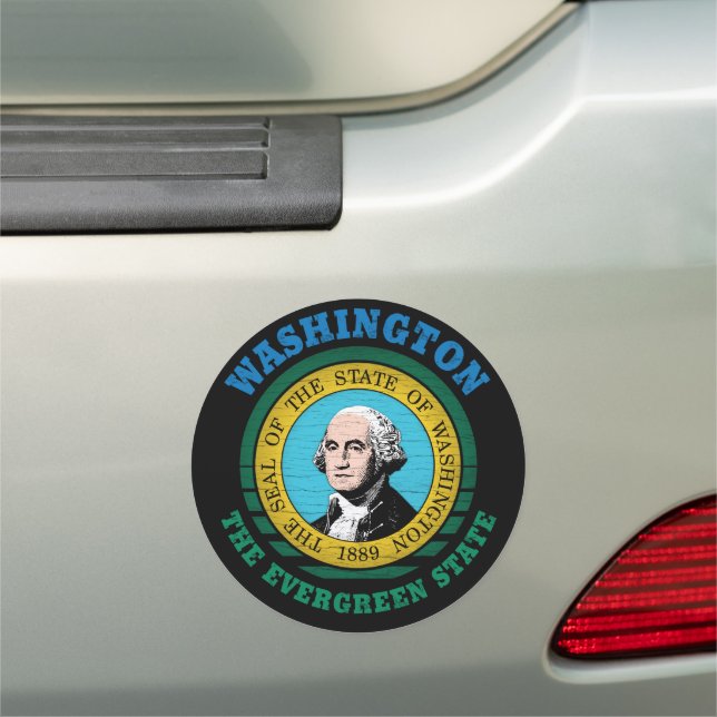 WASHINGTON EVERGREEN STATE FLAG CAR MAGNET (In Situ)
