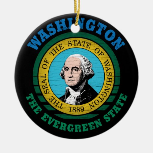 WASHINGTON EVERGREEN STATE FLAG CERAMIC ORNAMENT