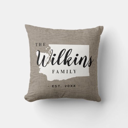 Washington Family Monogram State Throw Pillow