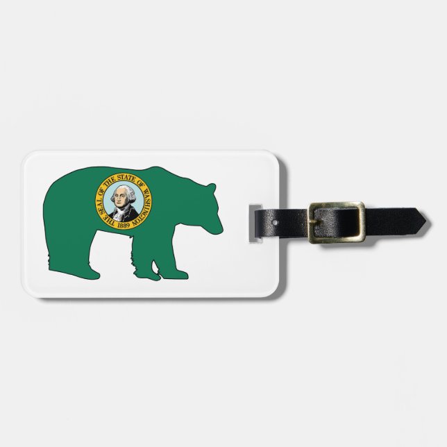 Washington Flag Bear Luggage Tag (Front Horizontal)