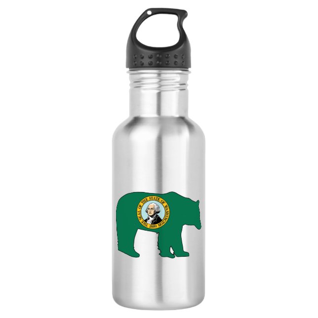 Washington Flag Bear Stainless Steel Water Bottle (Front)