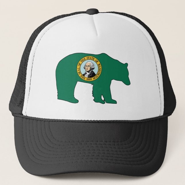 Washington Flag Bear Trucker Hat (Front)