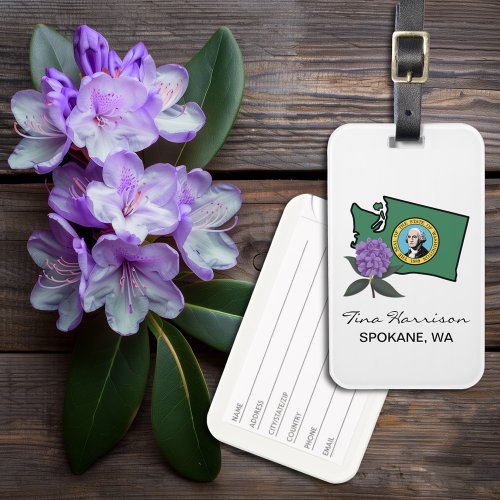 Washington Flag  Flower Pacific Rhododendron Luggage Tag