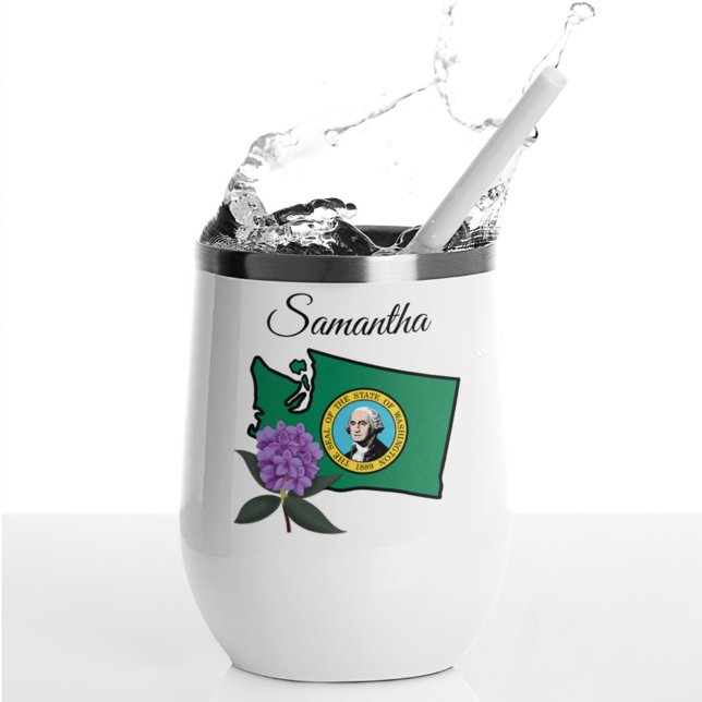 Washington Flag & Flower Pacific Rhododendron Thermal Wine Tumbler (Creator Uploaded)