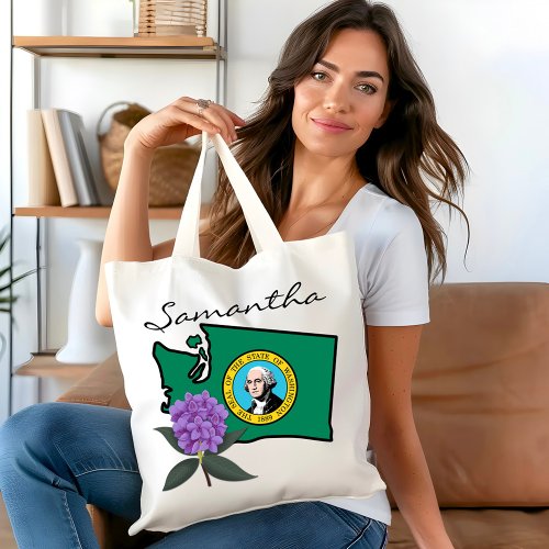 Washington Flag  Flower Pacific Rhododendron Tote Bag