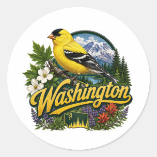 Washington Goldfinch Floral Art Classic Round Sticker