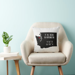 Washington GPS Coordinates with Heart Throw Pillow