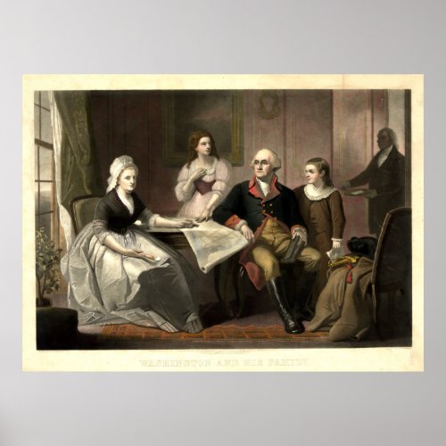 Washington  his Family Mezzotint by C Schussele Poster
