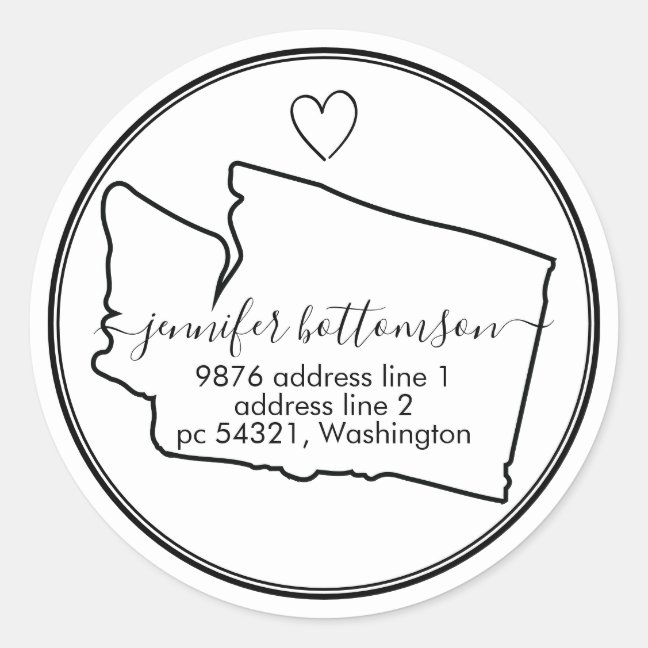 Washington home return address Signature heart Classic Round Sticker