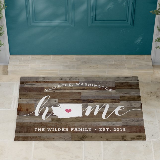 Washington Home State Personalized Wood Look Doormat (Creator Uploaded)