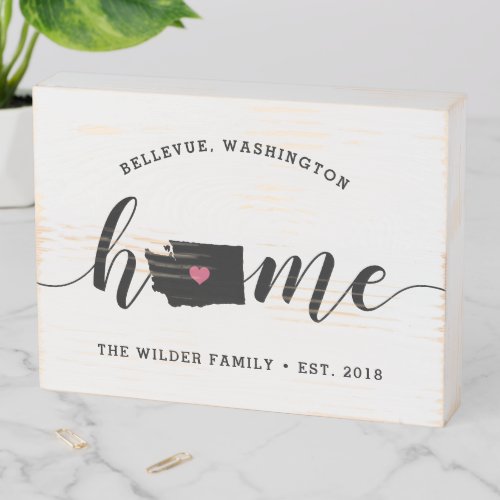 Washington Home State Rustic Family Name Wooden Box Sign