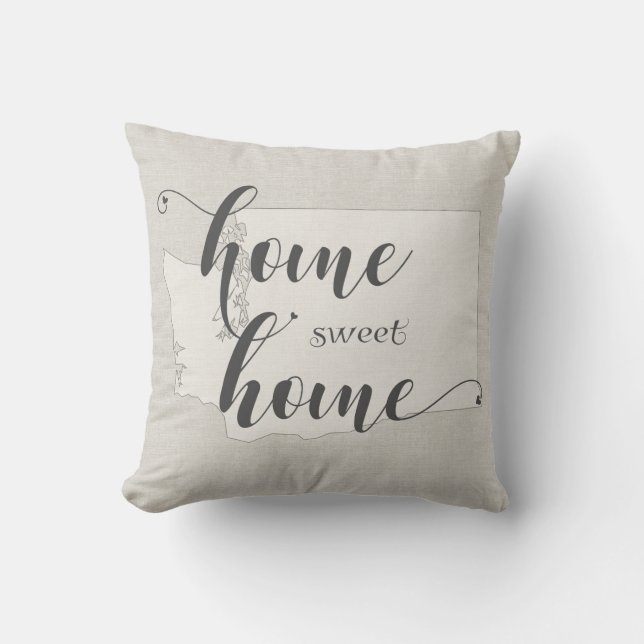 Washington - Home Sweet Home burlap-look Throw Pillow (Front)