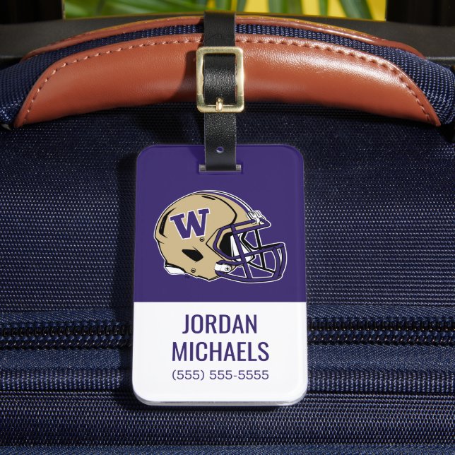 Washington Huskies Football Helmet Design Luggage Tag (Front Insitu 2)