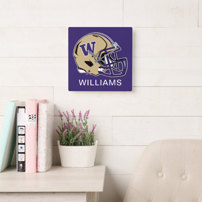 Washington Huskies Football Helmet Design Square Wall Clock (Reading Room)