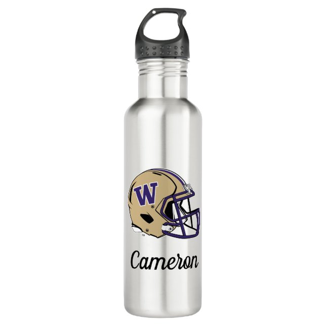 Washington Huskies Football Helmet Design Stainless Steel Water Bottle (Front)