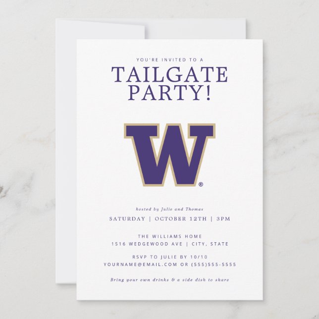Washington Huskies Tailgate Party Invitation (Front)