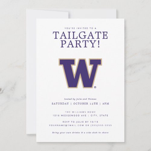 Washington Huskies Tailgate Party Invitation