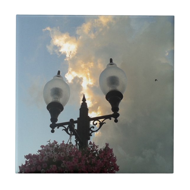 Washington, Iowa Storm Clouds and Lights Ceramic Tile (Front)