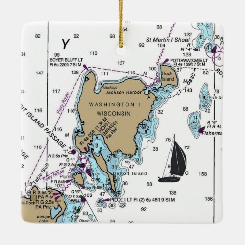 Washington Island WI Nautical Chart Ceramic Ornament